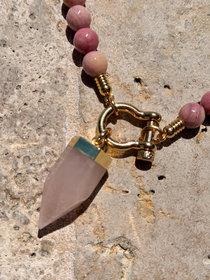 Clear quartz horseshoe clasp necklace — handmade in Florida by AVINZIA (photo 7)