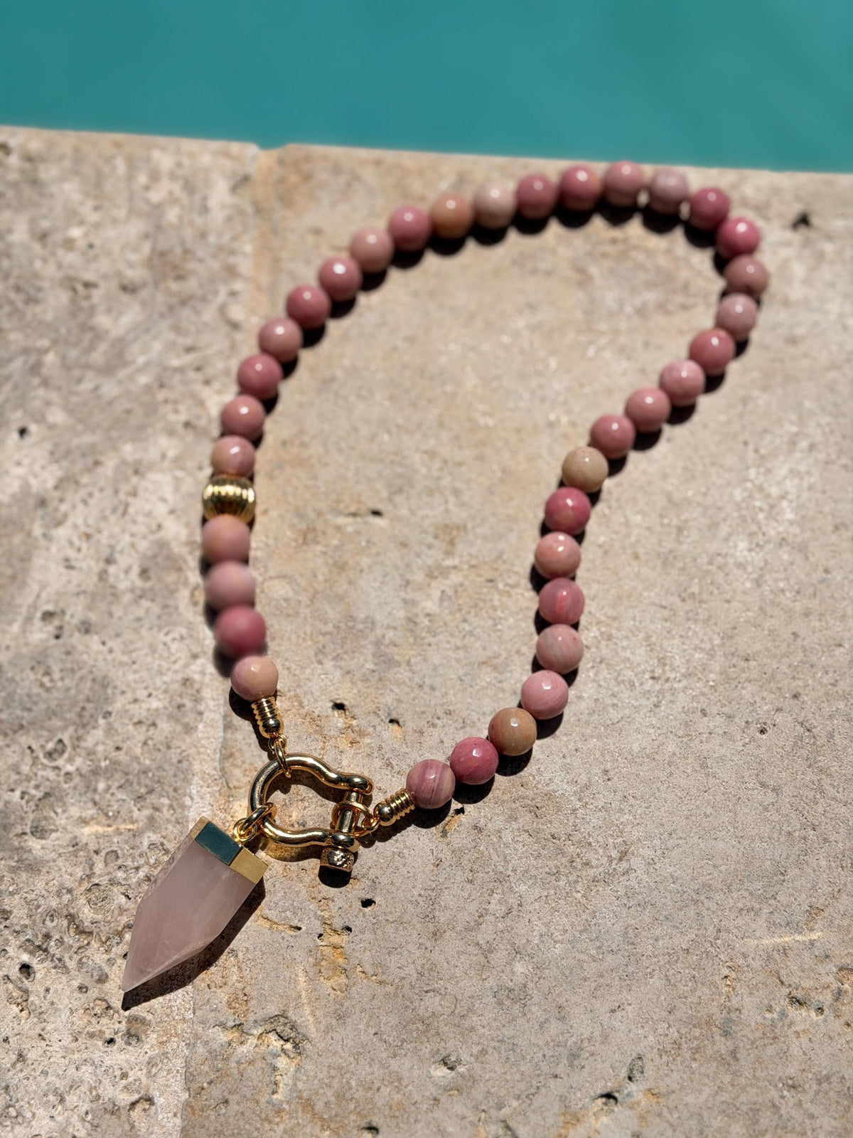 Clear quartz horseshoe clasp necklace — handmade in Florida by AVINZIA (photo 10)