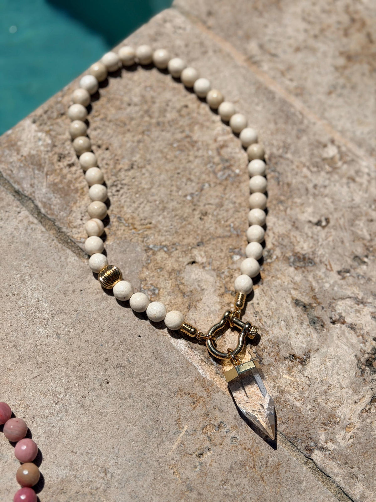 Clear quartz horseshoe clasp necklace — handmade in Florida by AVINZIA (photo 9)