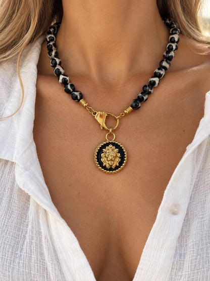 Zebra agate beaded necklace by AVINZIA — black and white banded gemstone beads