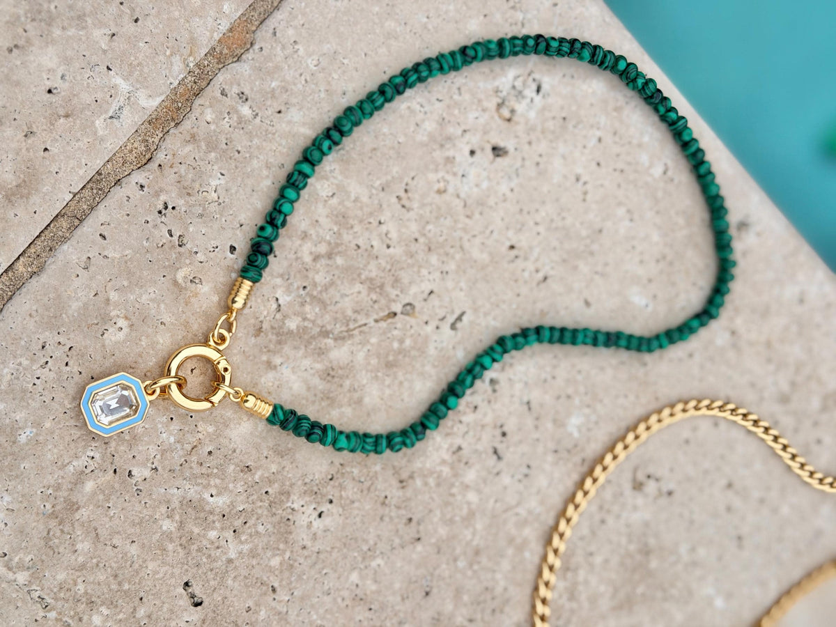 Malachite-look green beaded necklace — handmade in Florida by AVINZIA (photo 3)