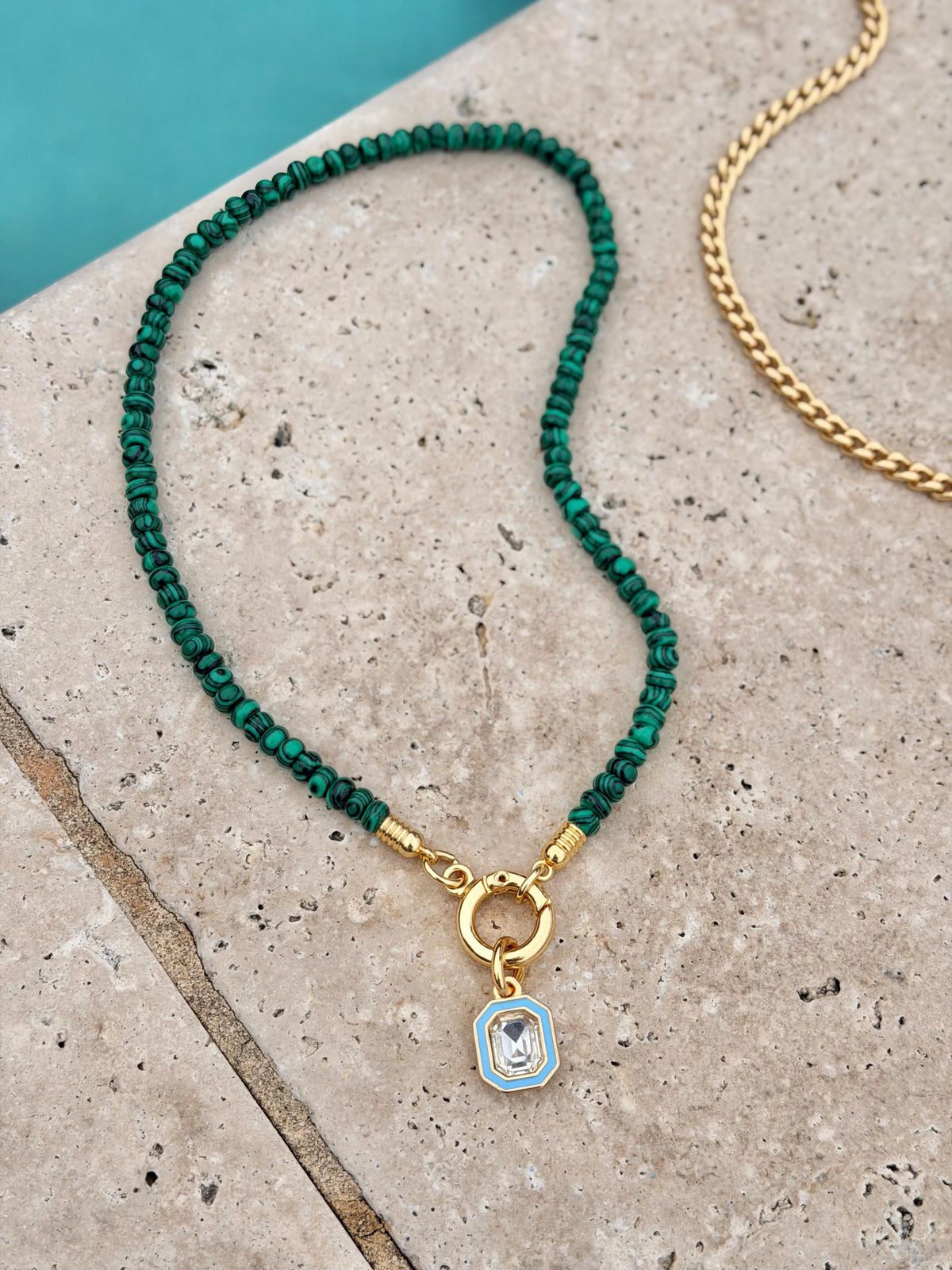 Malachite-look green beaded necklace — handmade in Florida by AVINZIA (photo 4)