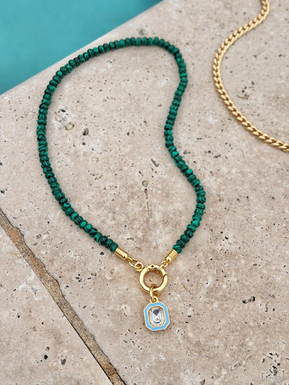 Malachite-look green beaded necklace — handmade in Florida by AVINZIA (photo 4)