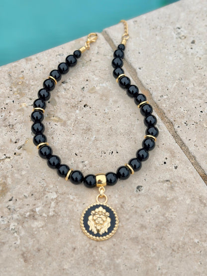 Black onyx lion necklace — handmade in Florida by AVINZIA (photo 2)