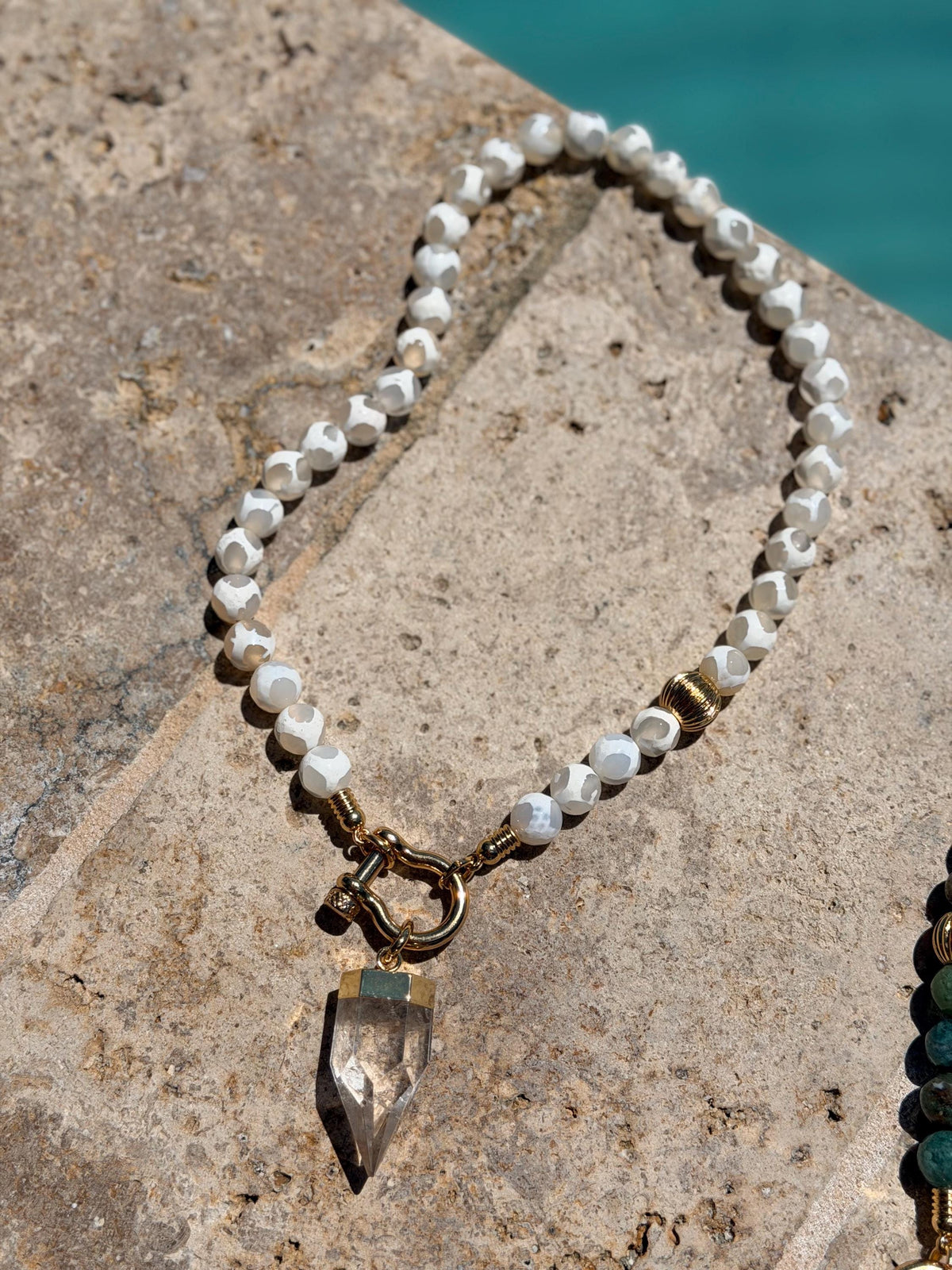 Clear quartz horseshoe clasp necklace — handmade in Florida by AVINZIA (photo 12)