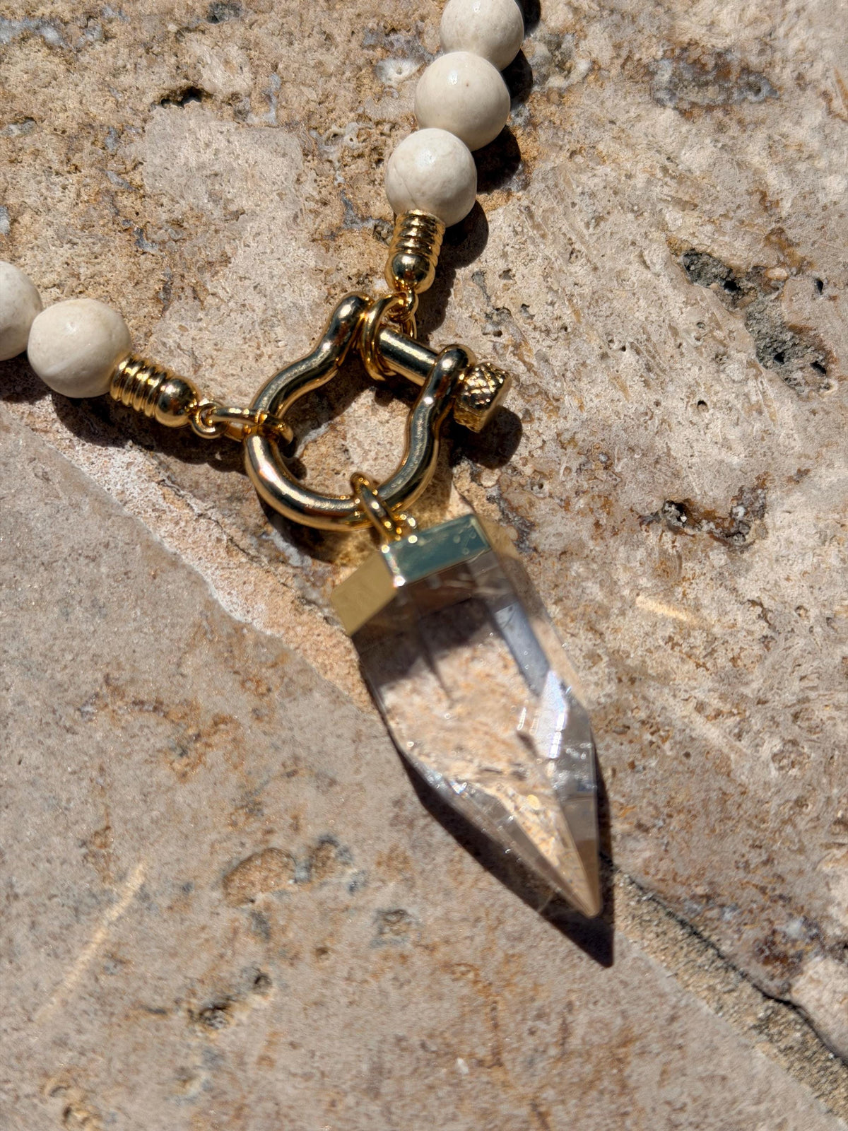 Clear quartz horseshoe clasp necklace — handmade in Florida by AVINZIA (photo 8)