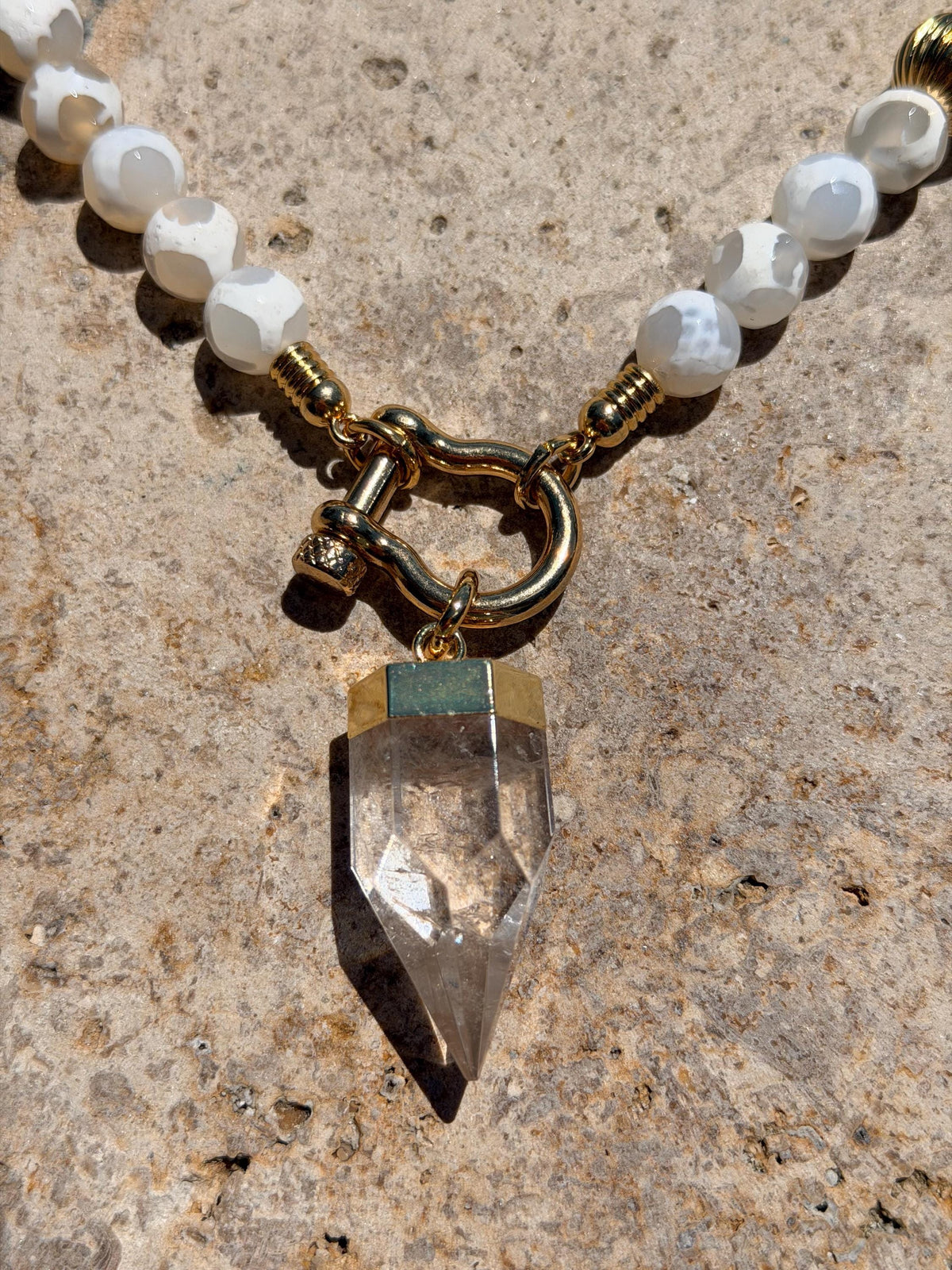 Clear quartz horseshoe clasp necklace — handmade in Florida by AVINZIA (photo 5)