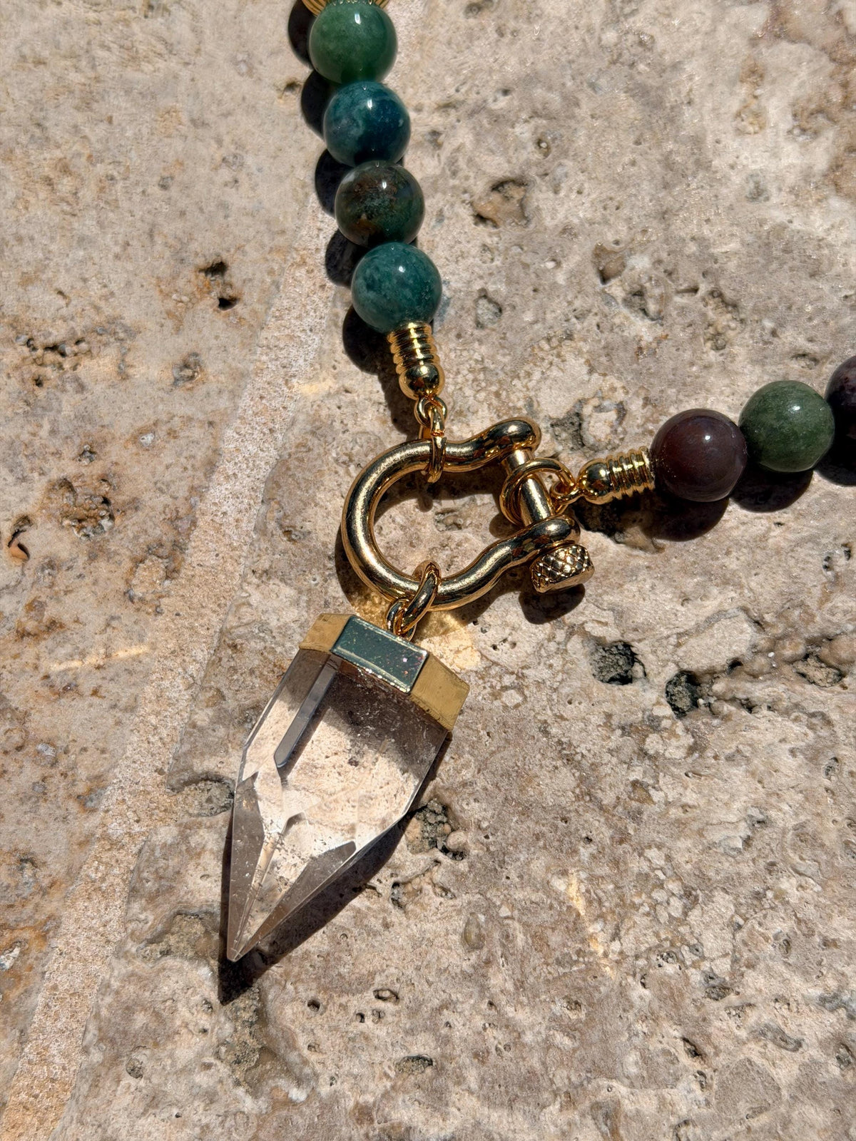 Clear quartz horseshoe clasp necklace — handmade in Florida by AVINZIA (photo 6)