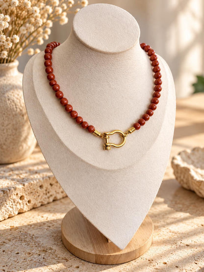 Handmade gemstone bead necklace with shackle clasp – AVINZIA jewelry