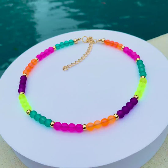 Glass beaded necklace Layering necklace Colorful rainbow beaded necklace with glass beads Beach necklace Vacay necklace Gift for her