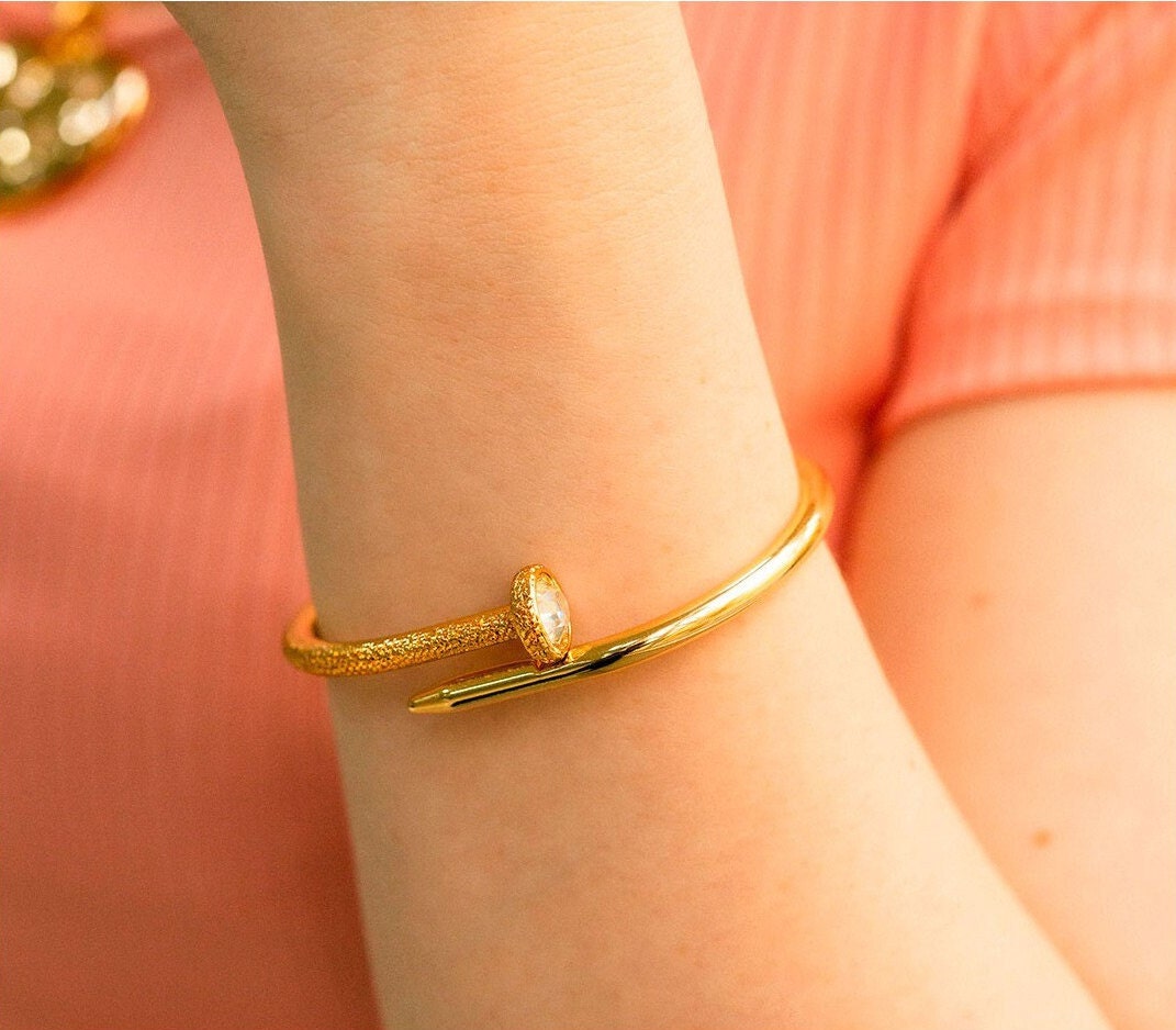 Gold Hinged Bracelet | Hardware Bracelet | Spike Bracelet | Stud Bracelet | Gold Minimalist Bracelet for Women | Mothers Day Jewelry Gift