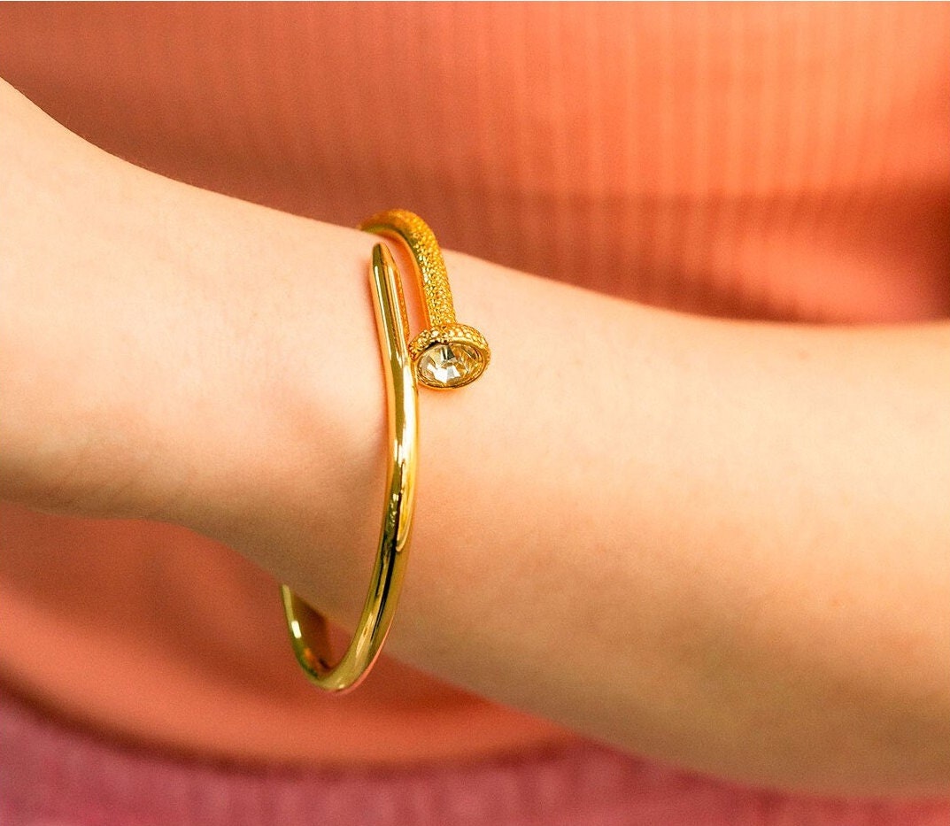 Gold Hinged Bracelet | Hardware Bracelet | Spike Bracelet | Stud Bracelet | Gold Minimalist Bracelet for Women | Mothers Day Jewelry Gift